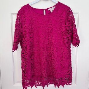 Philosophy Lace Tunic Lined  Short Sleeve Raspberry Med NWOT
